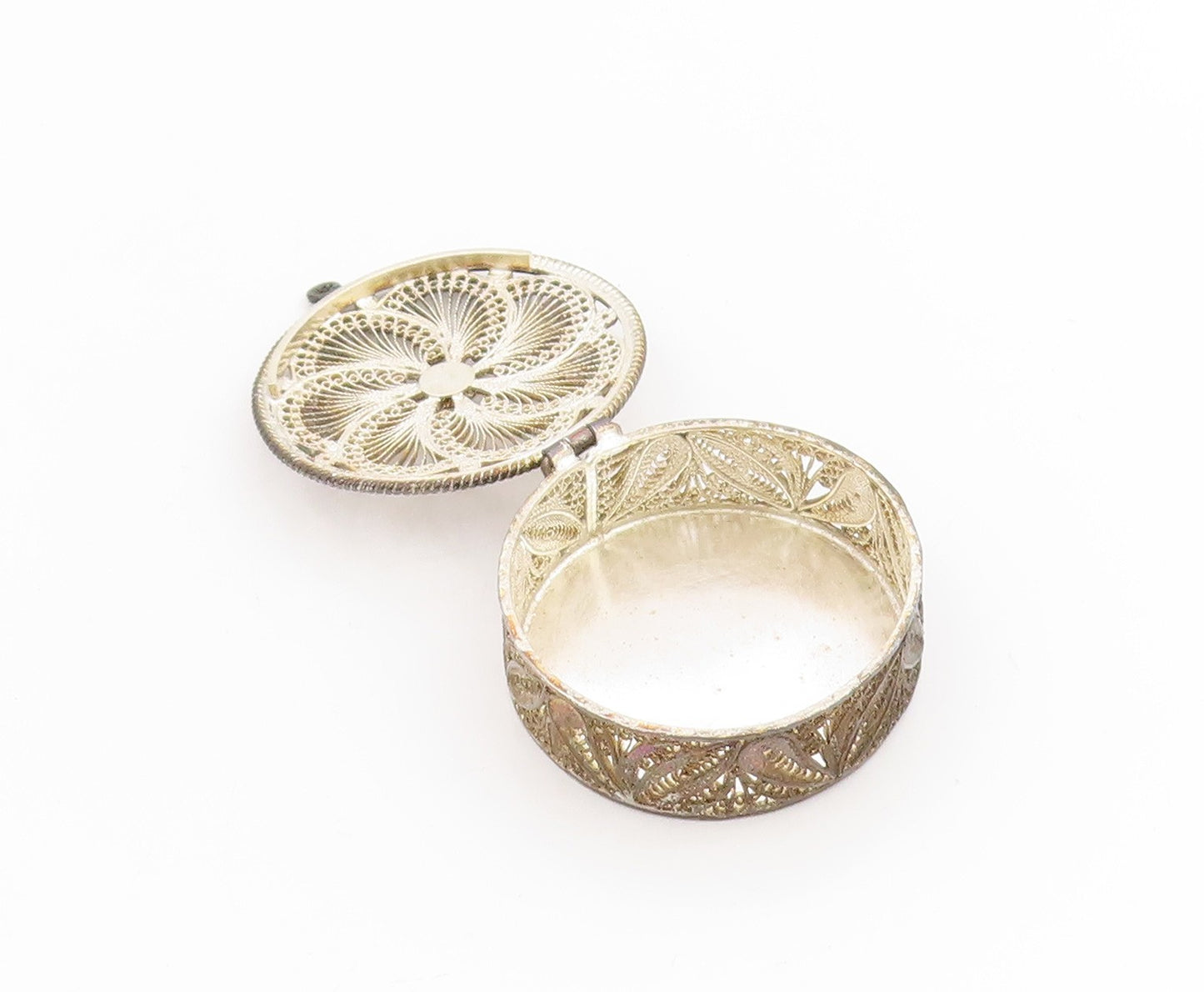 925 Sterling Silver Vintage Trinket Box Floral Filigree Design OPENS  TR4060
