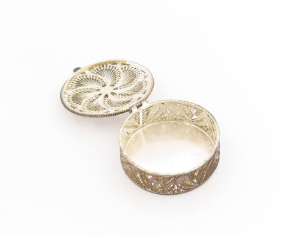 925 Sterling Silver Vintage Trinket Box Floral Filigree Design OPENS  TR4060