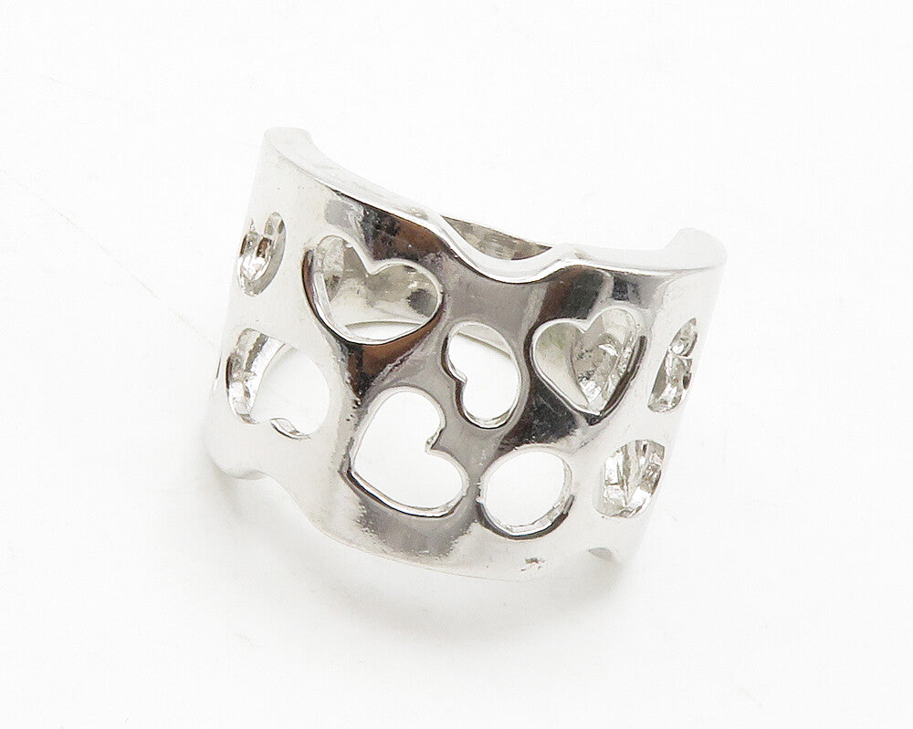 925 Sterling Silver  Shiny Love Heart Cutout Wide Band Ring Sz 9  RG13710