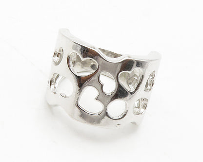 925 Sterling Silver  Shiny Love Heart Cutout Wide Band Ring Sz 9  RG13710