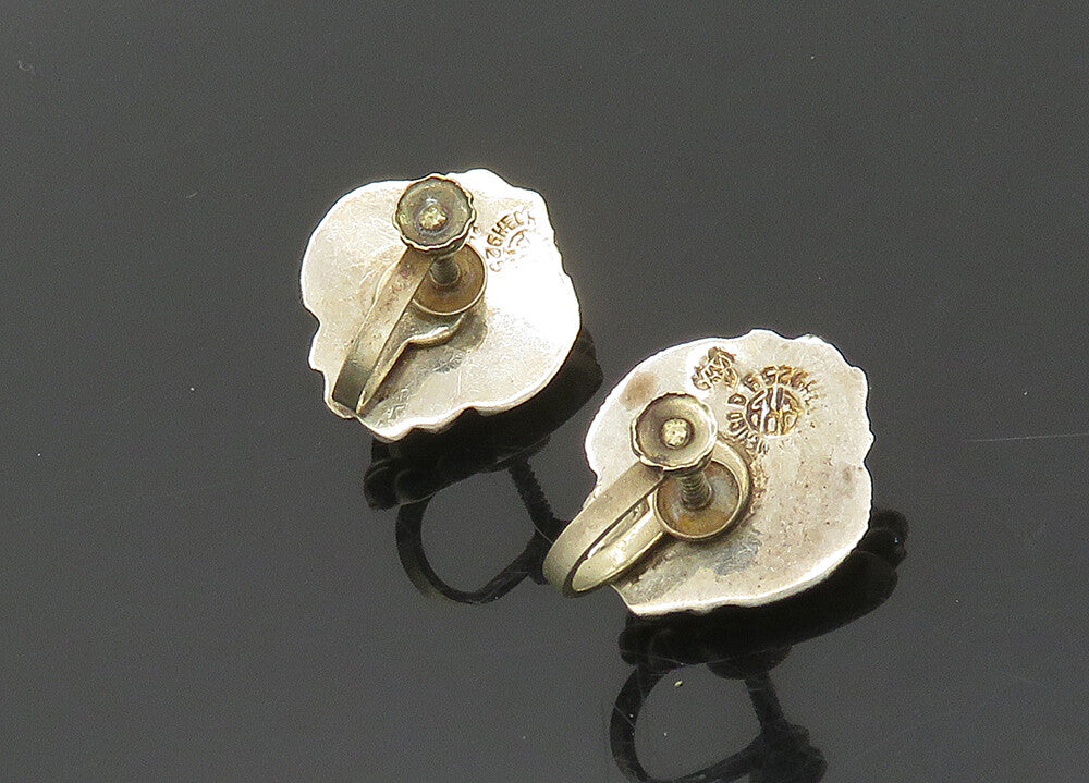 MEXICO 925 Silver  Vintage Shiny Pointed Domes Non Pierce Earrings  EG9826