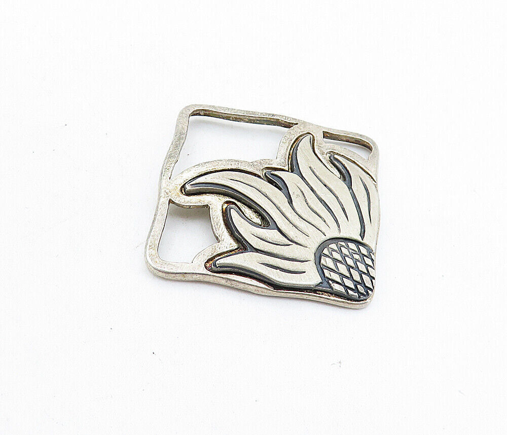 925 Sterling Silver  Vintage Floral Open Flower Design Square Pendant  PT4381