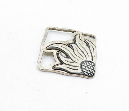 925 Sterling Silver  Vintage Floral Open Flower Design Square Pendant  PT4381