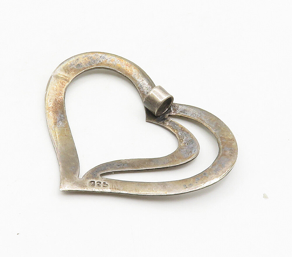 925 Sterling Silver  Vintage Dark Tone Open Love Heart Pendant  PT12263