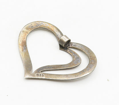 925 Sterling Silver  Vintage Dark Tone Open Love Heart Pendant  PT12263