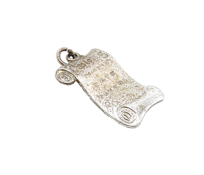 925 Sterling Silver  Vintage Dark Tone Etched Diploma Scroll Pendant  PT6831