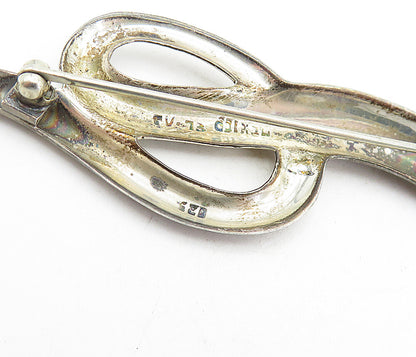 MEXICO 925 Sterling Silver  Vintage Dark Tone Swirl Design Brooch Pin  BP1558