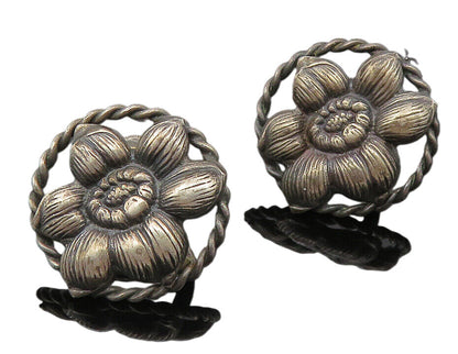 925 Sterling Silver  Vintage Oxidized Flower Twist Non Pierce Earrings  EG5803