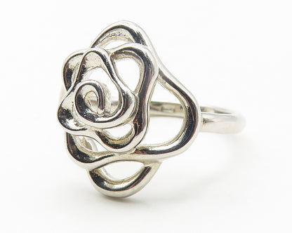 925 Sterling Silver  Shiny Open Rose Flower Motif Band Ring Sz 8.5  RG11519