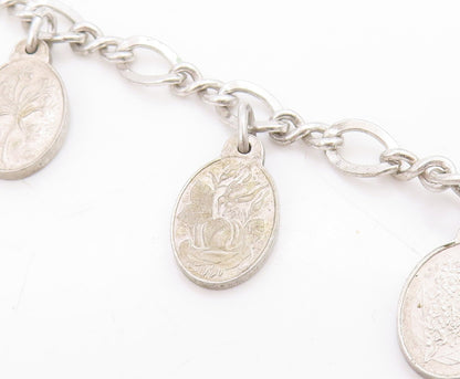 925 Sterling Silver Vintage Bracelet Seven Flowers of Love Oval Charm  BT11711