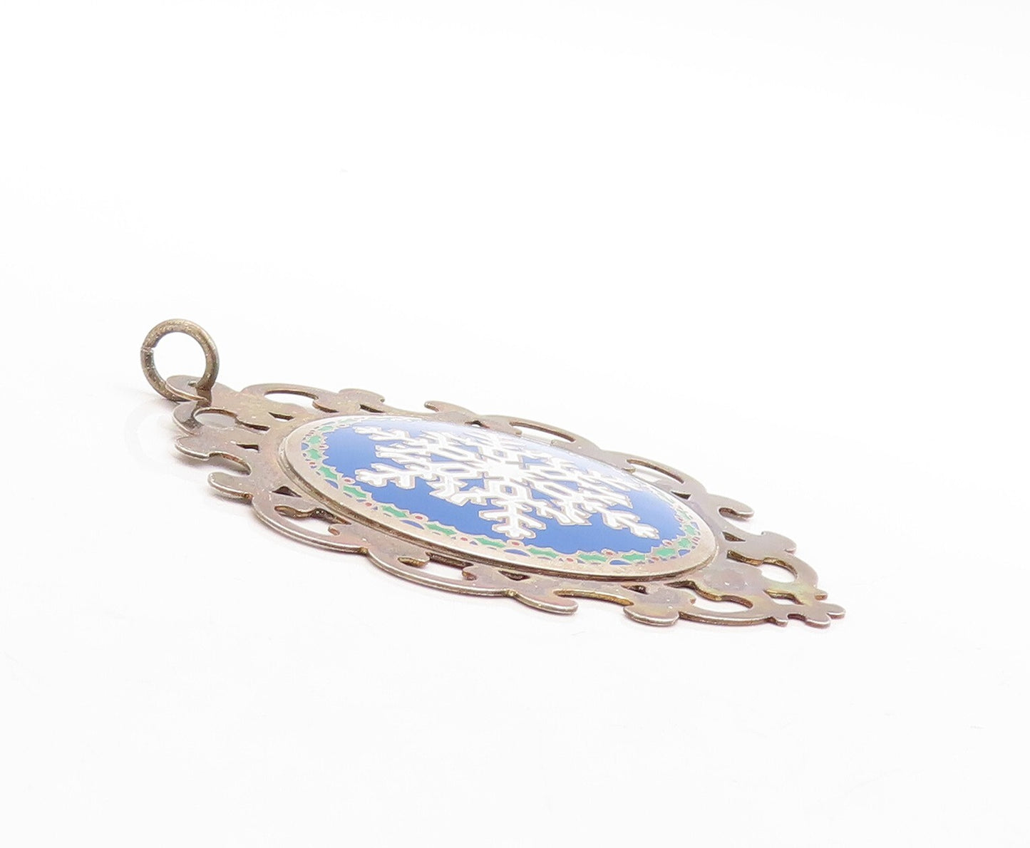 925 Sterling Silver Vintage Pendant LUNT Enameled Cutout Snow Flake  PT23694