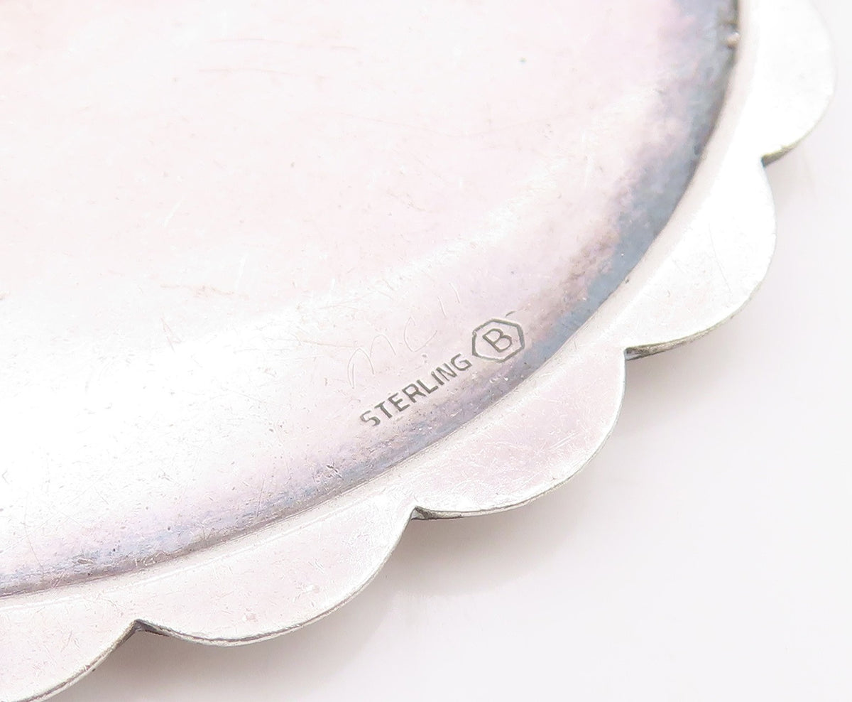 925 Sterling Silver Vintage Brooch Engraved Swirly Floral Scalloped Pin  BP12106