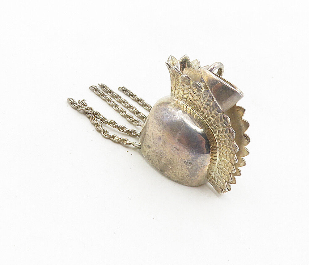 925 Sterling Silver  Vintage Greek Spartan Helmet Motif Drop Pendant  PT6417