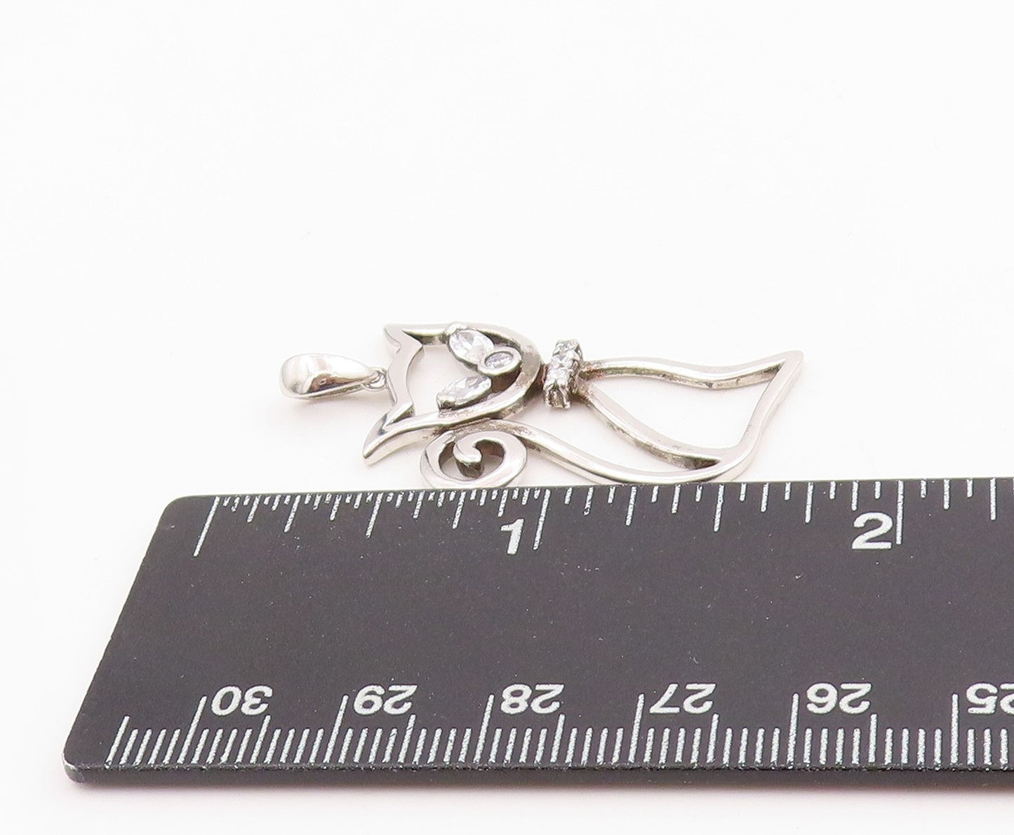 925 Sterling Silver Vintage Pendant Two Shape Topaz Curled Tail Cat   PT25220