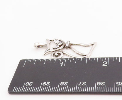 925 Sterling Silver Vintage Pendant Two Shape Topaz Curled Tail Cat   PT25220