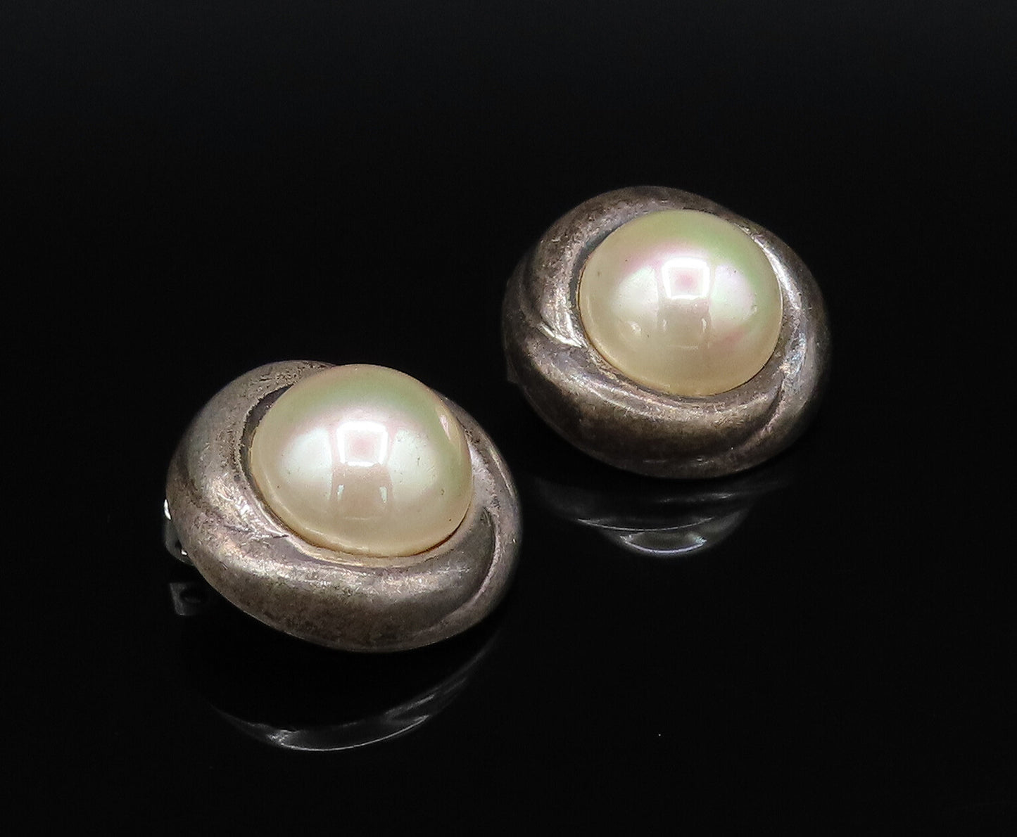 BARRA 925 Silver  Vintage Minimal Freshwater Pearl Clip Back Earrings  EG12232