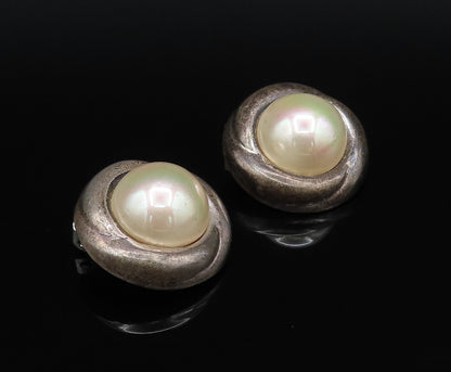 BARRA 925 Silver  Vintage Minimal Freshwater Pearl Clip Back Earrings  EG12232