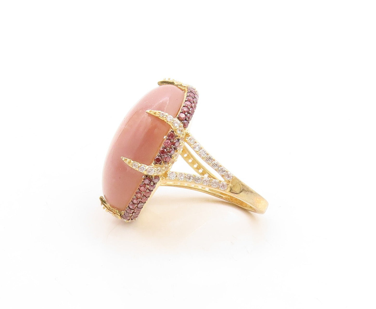 925 Sterling Silver Vintage Ring Gold Plated Cat's Eye 2 Tone CZ  Sz 7  RG31567