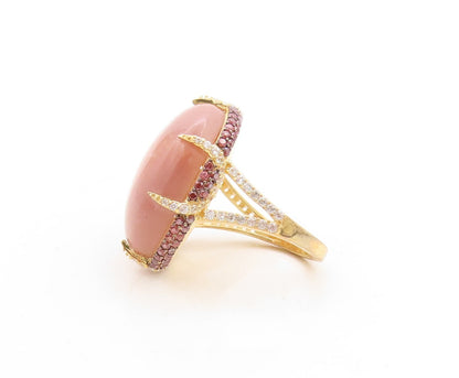 925 Sterling Silver Vintage Ring Gold Plated Cat's Eye 2 Tone CZ  Sz 7  RG31567