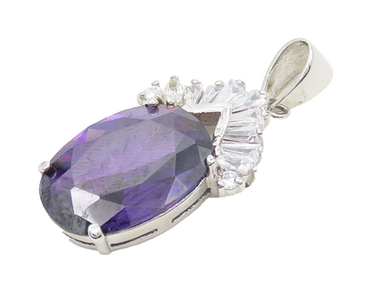 925 Sterling Silver  Faceted Purple & White Cubic Zirconia Pendant  PT15005