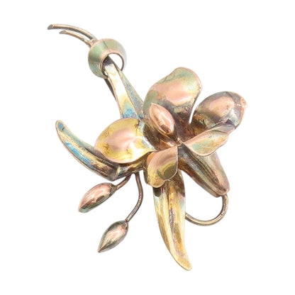 12K Gold & 925 Sterling Silver Vintage Brooch CARL ART Floral Design Pin BP11851