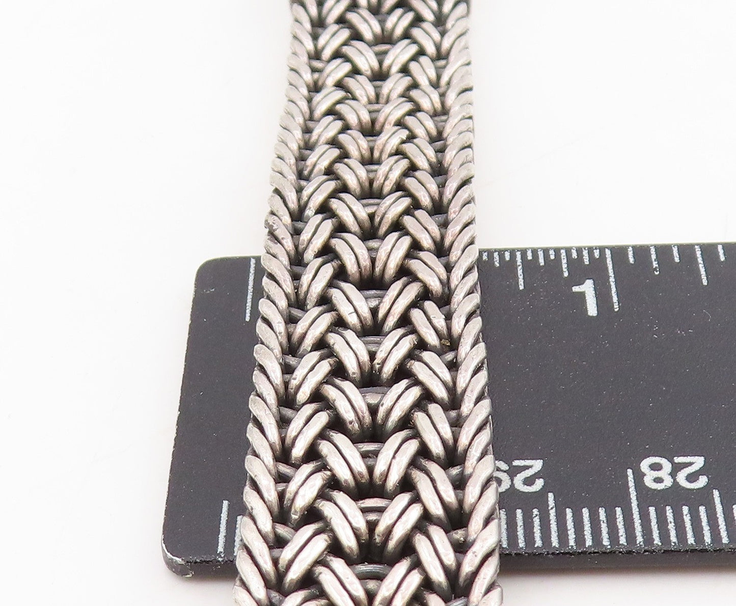 925 Sterling Silver Vintage Bracelet BALI Intricate Basketweave Chain  BT11582