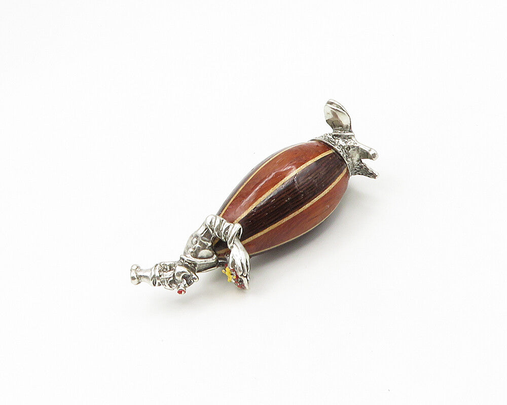 HAZORFIM ISRAEL 925 Sterling Silver Vintage Hollow Wooden Clown Trinket TR2596