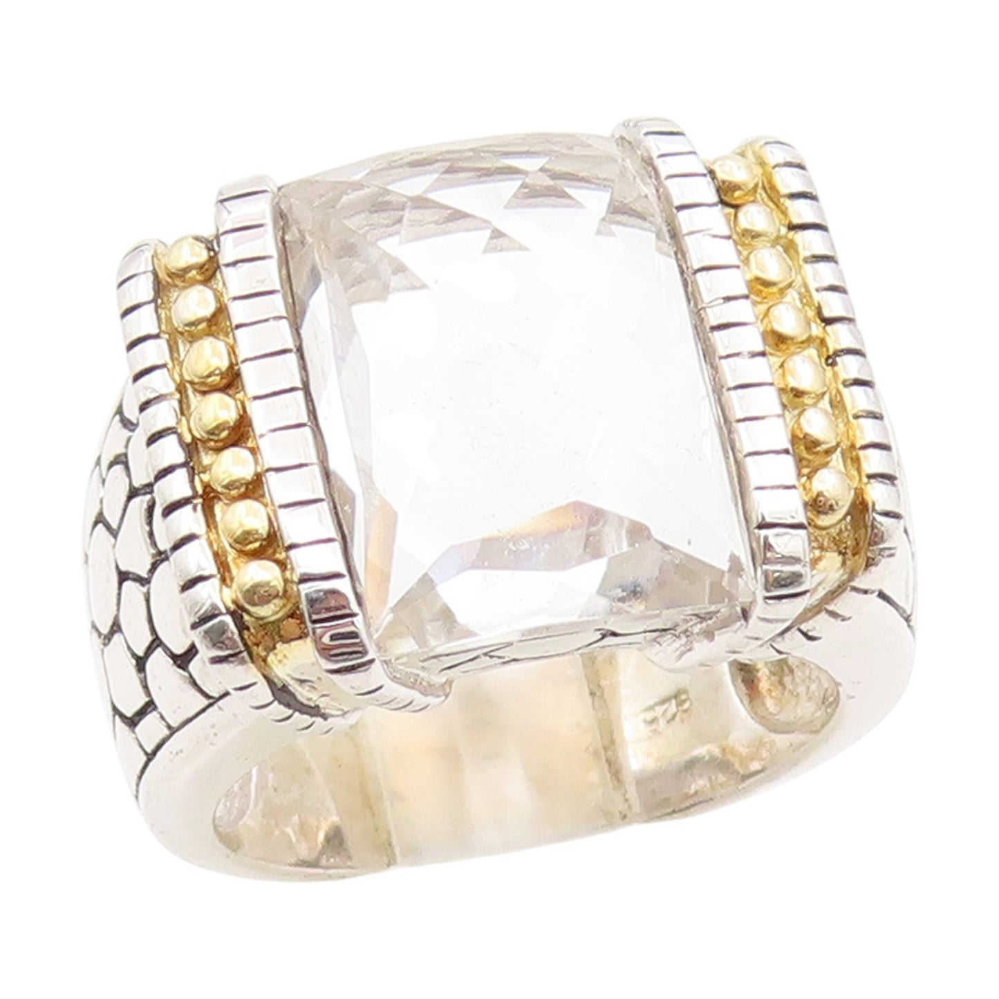 925 Sterling Silver Vintage Ring Two Tone Faceted White Topaz Band Sz 7 RG34327