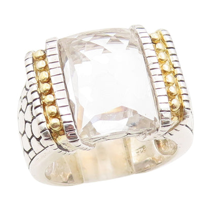 925 Sterling Silver Vintage Ring Two Tone Faceted White Topaz Band Sz 7 RG34327
