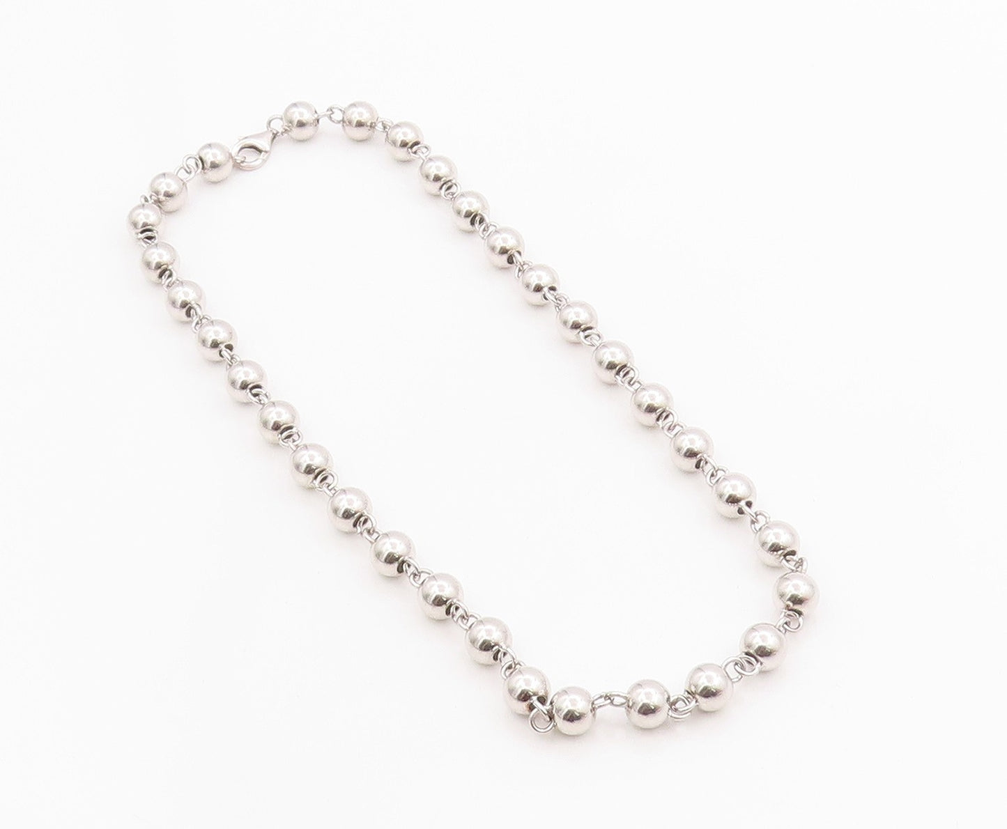 925 Sterling Silver Vintage Necklace Geometric Sphere Beaded Link Chain  NE4670