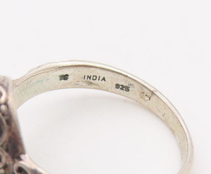 925 Sterling Silver Vintage Ring Cabochon Turquoise Scroll Band  Sz 7  RG36510