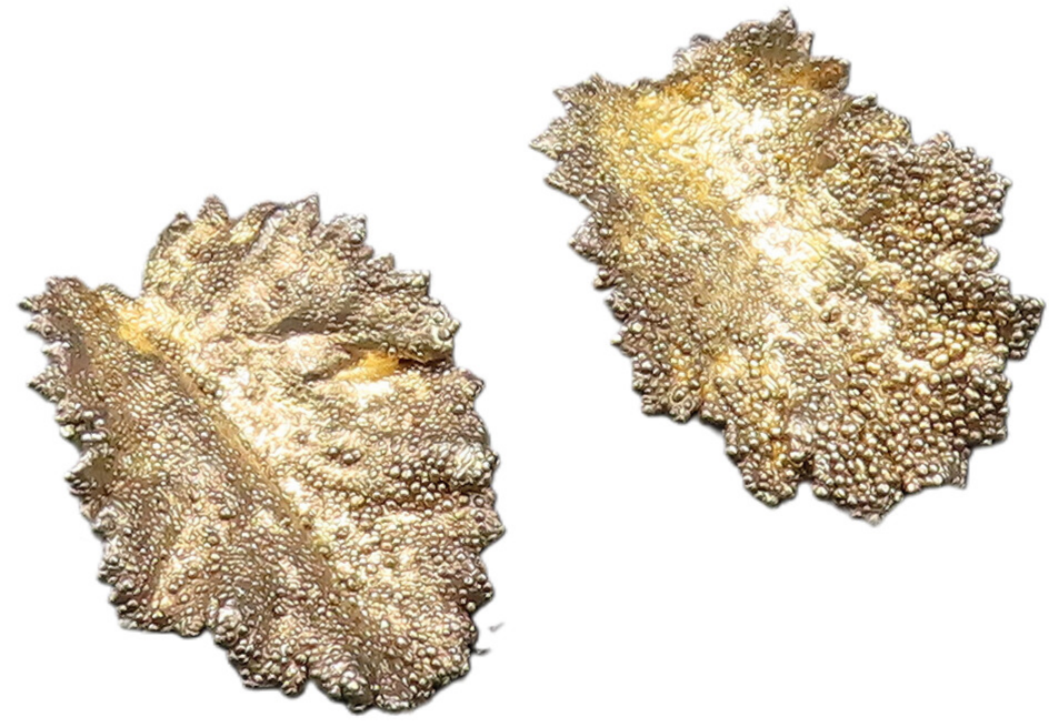 925 Silver  Vintage Gold Plated Textured Leaf Non Pierced Earrings  EG12038