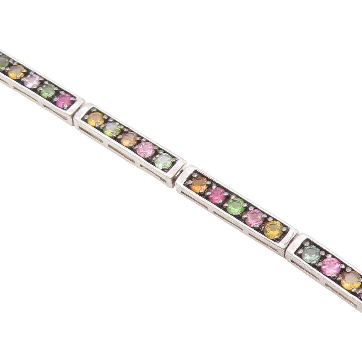 925 Sterling Silver Peridot & Multi Color Topaz Bar Chain Bracelet BT6855