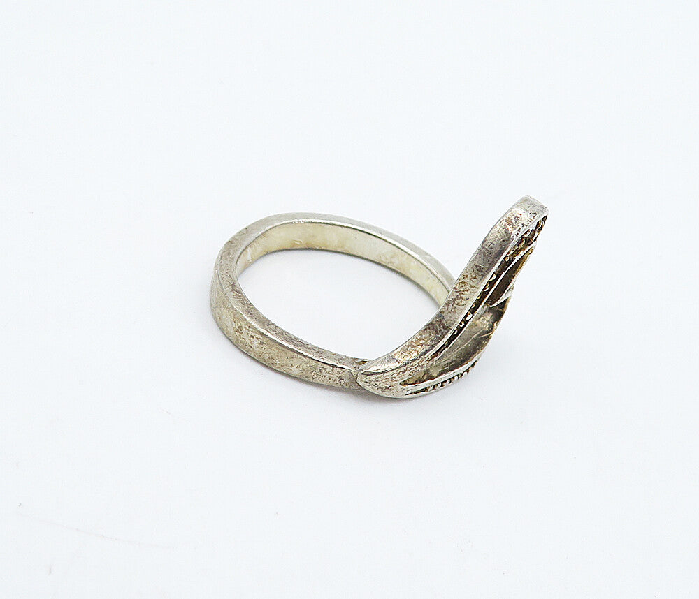 925 Sterling Silver  Vintage Topaz Open Love Heart Band Ring Sz 9  RG4897