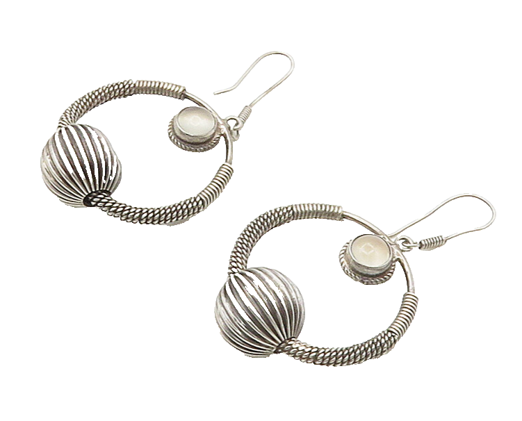 925 Sterling Silver  Vintage Cabochon Topaz Rope Twist Dangle Earrings  EG8423