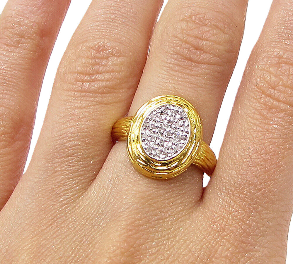 Gold Over 925 Silver  .11ctw Genuine Diamonds Cluster Band Ring Sz 7  RG3248