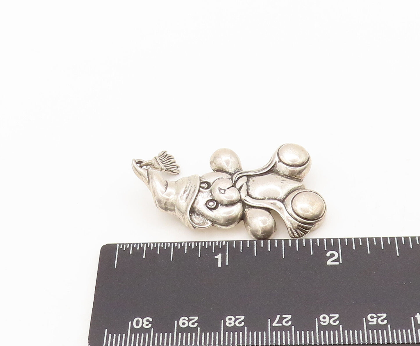 925 Sterling Silver Vintage Brooch Pin JEZ Carved Teddy Bear With Hat  BP10565