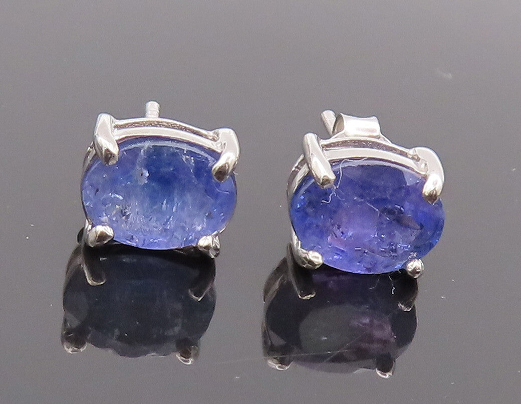 925 Sterling Silver Vintage Earrings Minimalist Oval Tanzanite Studs  EG12880