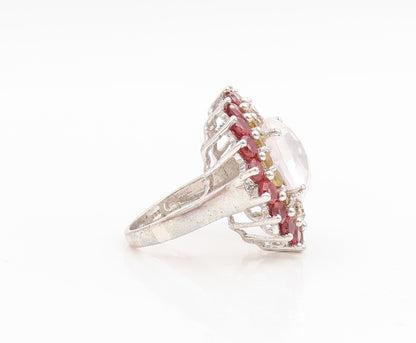 925 Sterling Silver Vintage Ring Multi Gemstone Floral Cluster Band Sz 6 RG35021