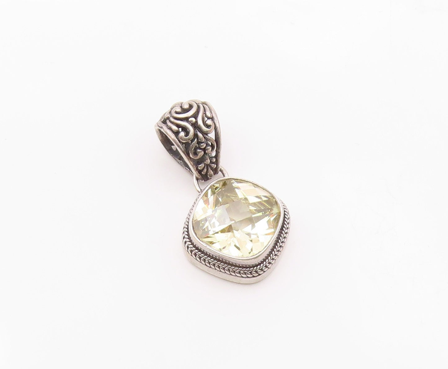 SARDA 925 Silver  Vintage Faceted Cubic Zirconia Floral Bail Pendant  PT19497