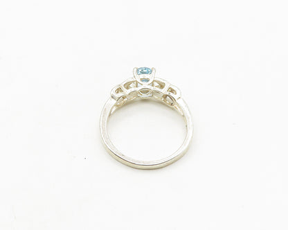 925 Sterling Silver  Vintage Prong Set Blue Topaz Shiny Band Ring Sz 8 RG19015