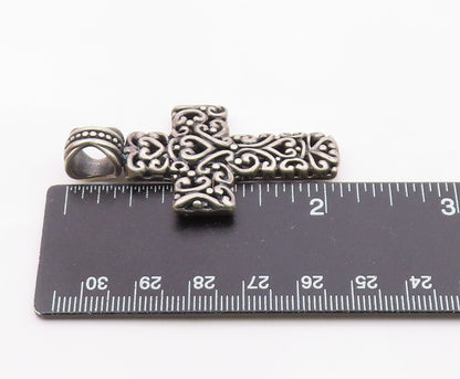 925 Sterling Silver  Vintage Love Heart Scroll Detail Cross Pendant  PT20084