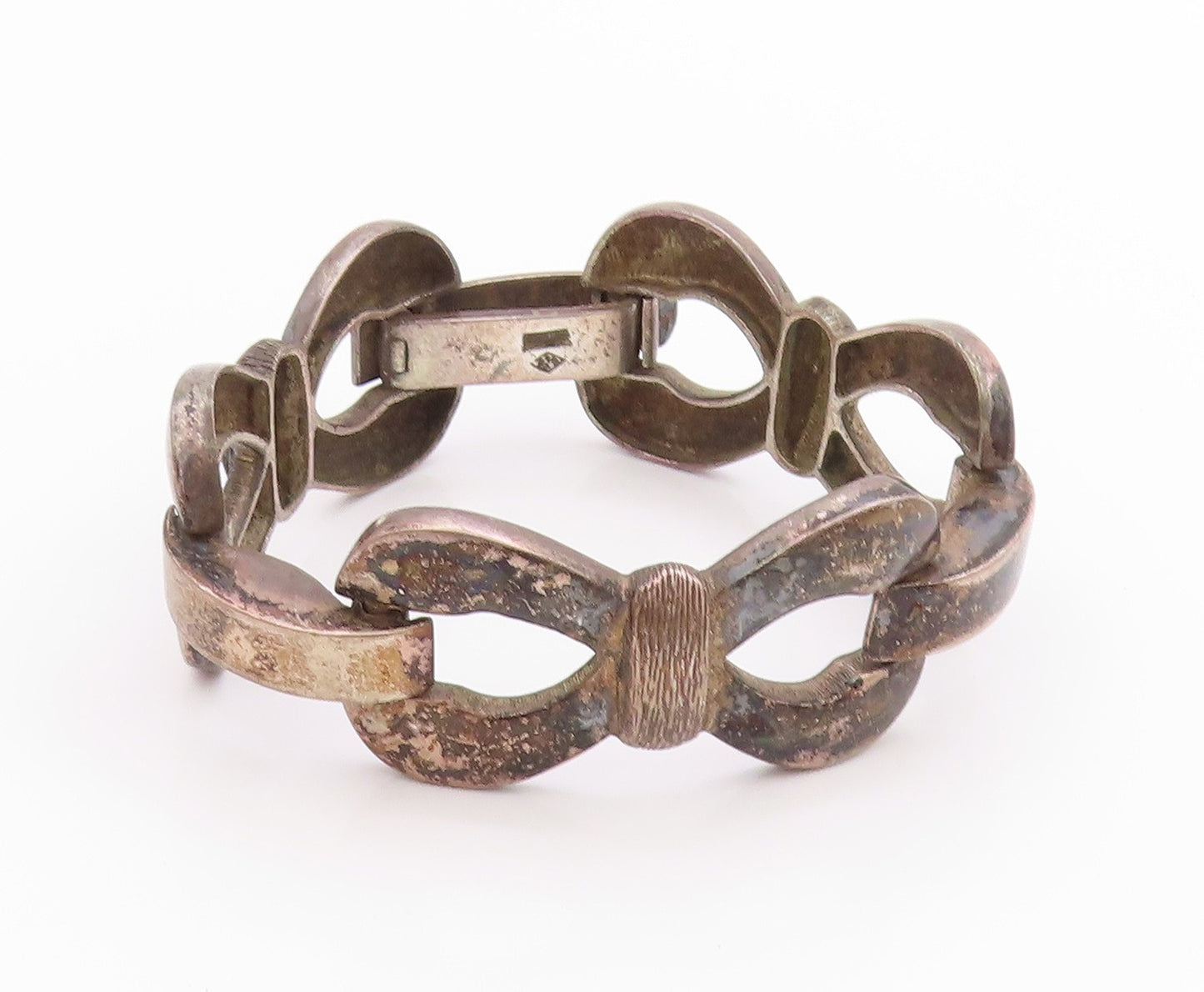 925 Sterling Silver Vintage Bracelet ARGENTINA Interlinked Ribbon Bow  BT11366