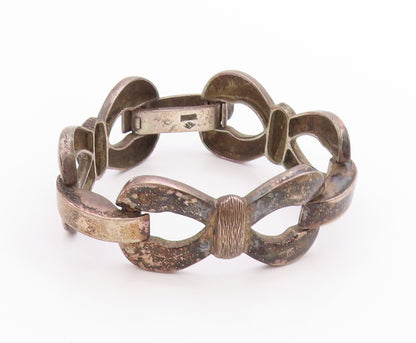 925 Sterling Silver Vintage Bracelet ARGENTINA Interlinked Ribbon Bow  BT11366