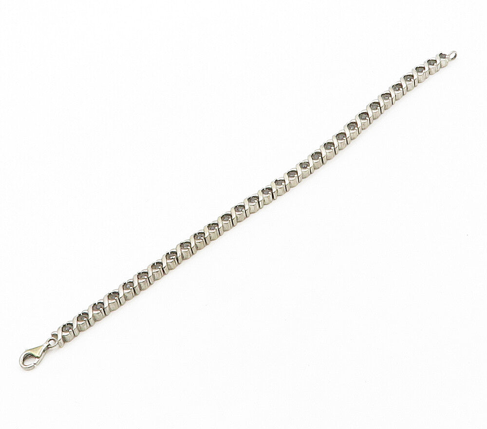 925 Sterling Silver  Vintage Genuine Black Diamonds XO Chain Bracelet  BT6464