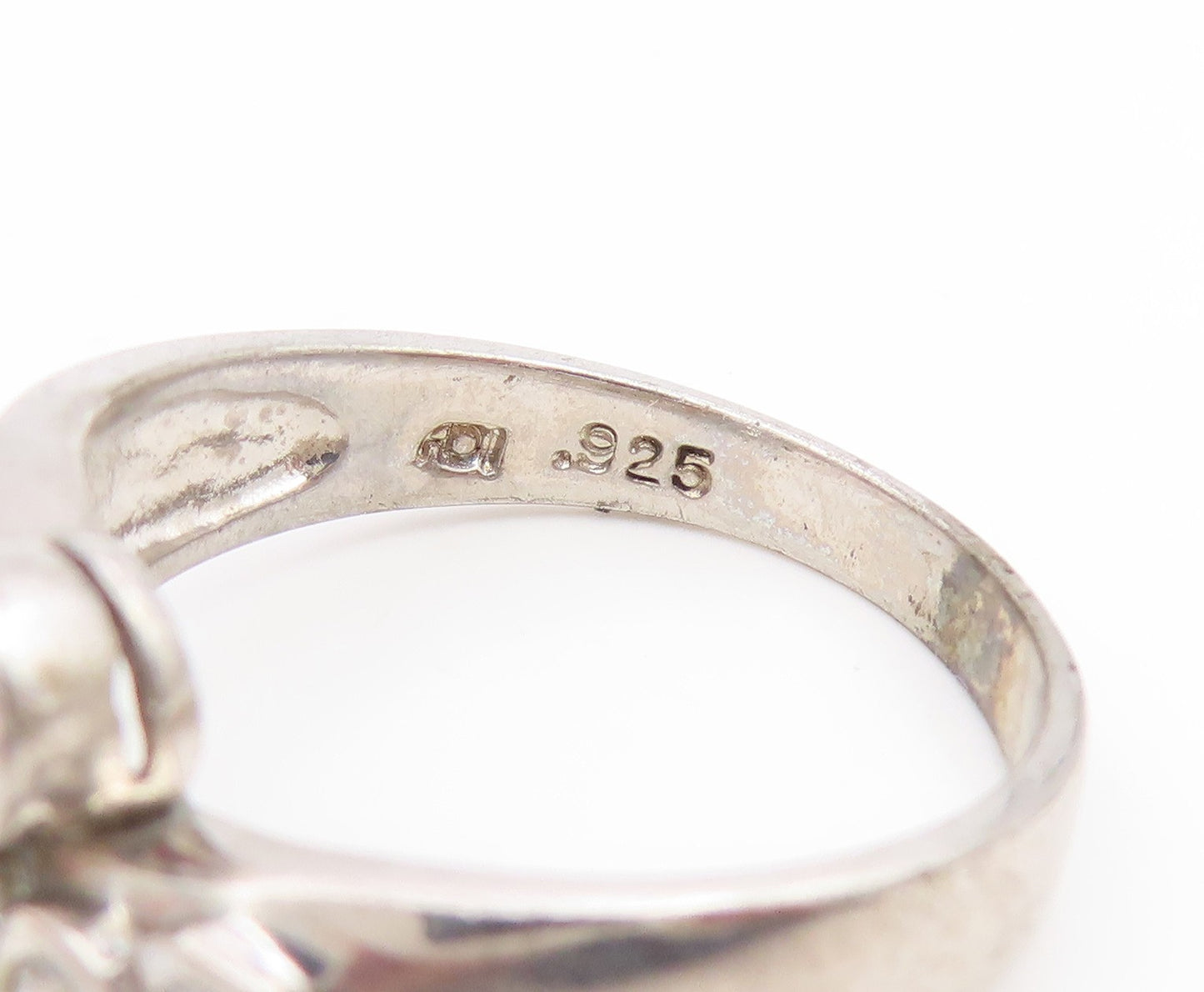 925 Sterling Silver Vintage Ring Round CZ Elegant Bypass Band  Sz 7.5  RG35079