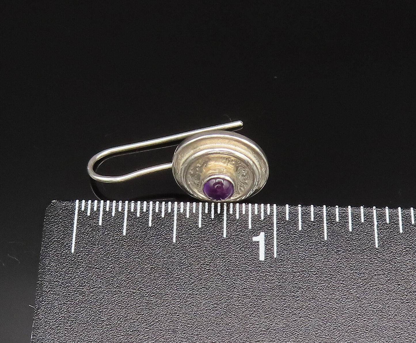925 Sterling Silver  Vintage Cabochon Amethyst Round Spiral Earrings  EG11880