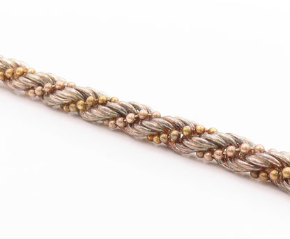 925 Sterling Silver Vintage Bracelet Two Toned Twisted Beadwork Rope  BT11408