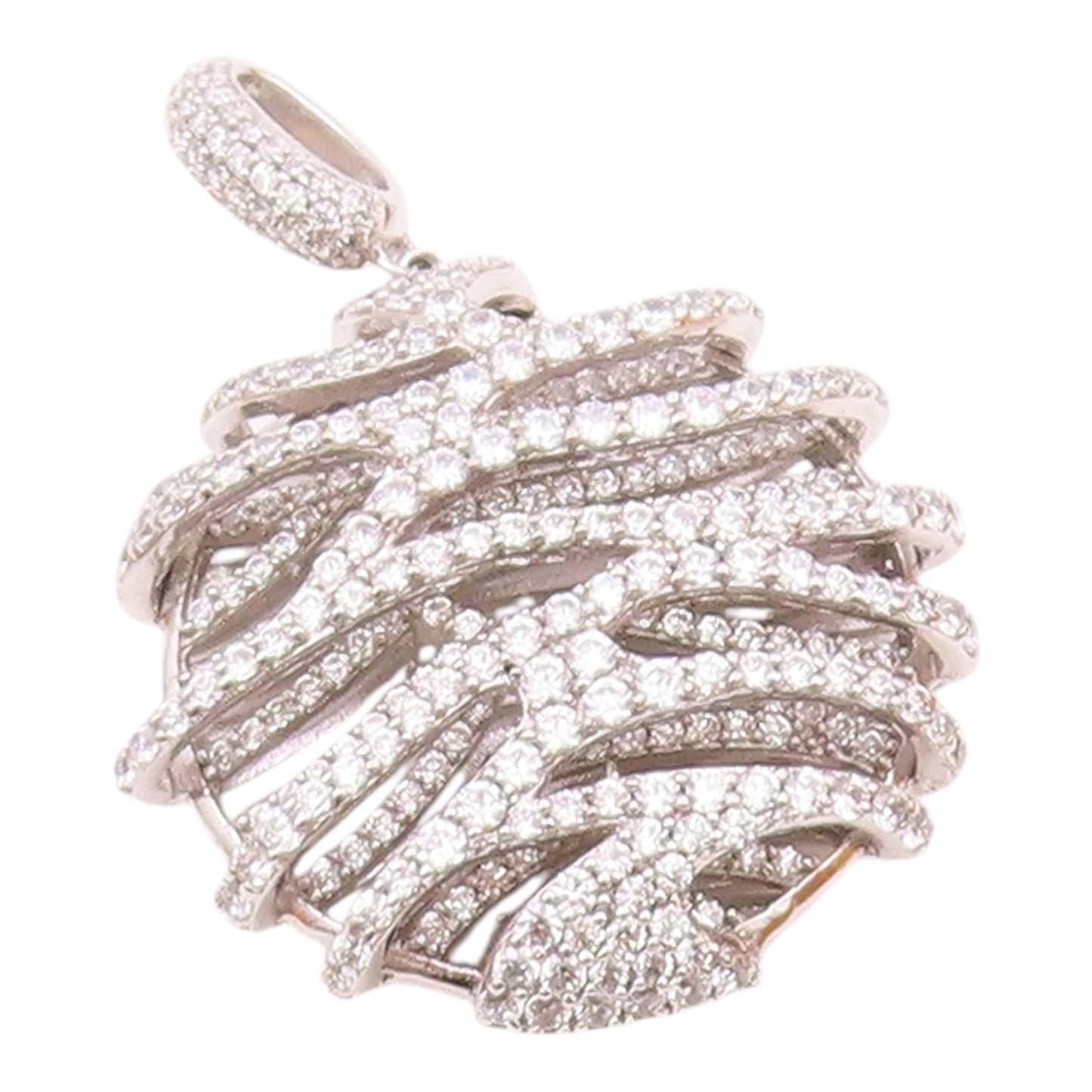 925 Sterling Silver  Vintage Sparkly Topaz 3D Zig Zag Pendant  PT20384