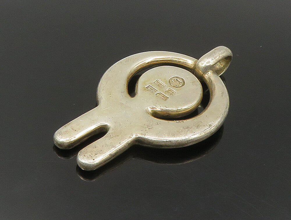 925 Sterling Silver  Vintage Shiny Modernist Etched Face Pendant  PT19926